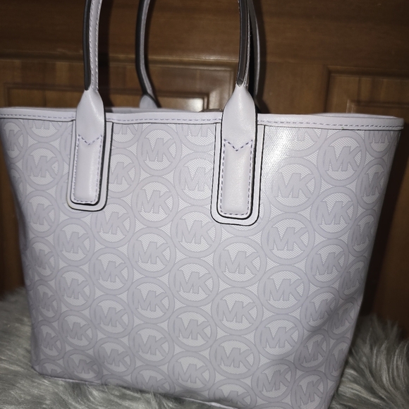 MICHAEL KORS JODIE SMALL JACQUARD LOGO RECYCLED TOTE HANDBAG Lavender Mist EUC - Picture 6 of 8